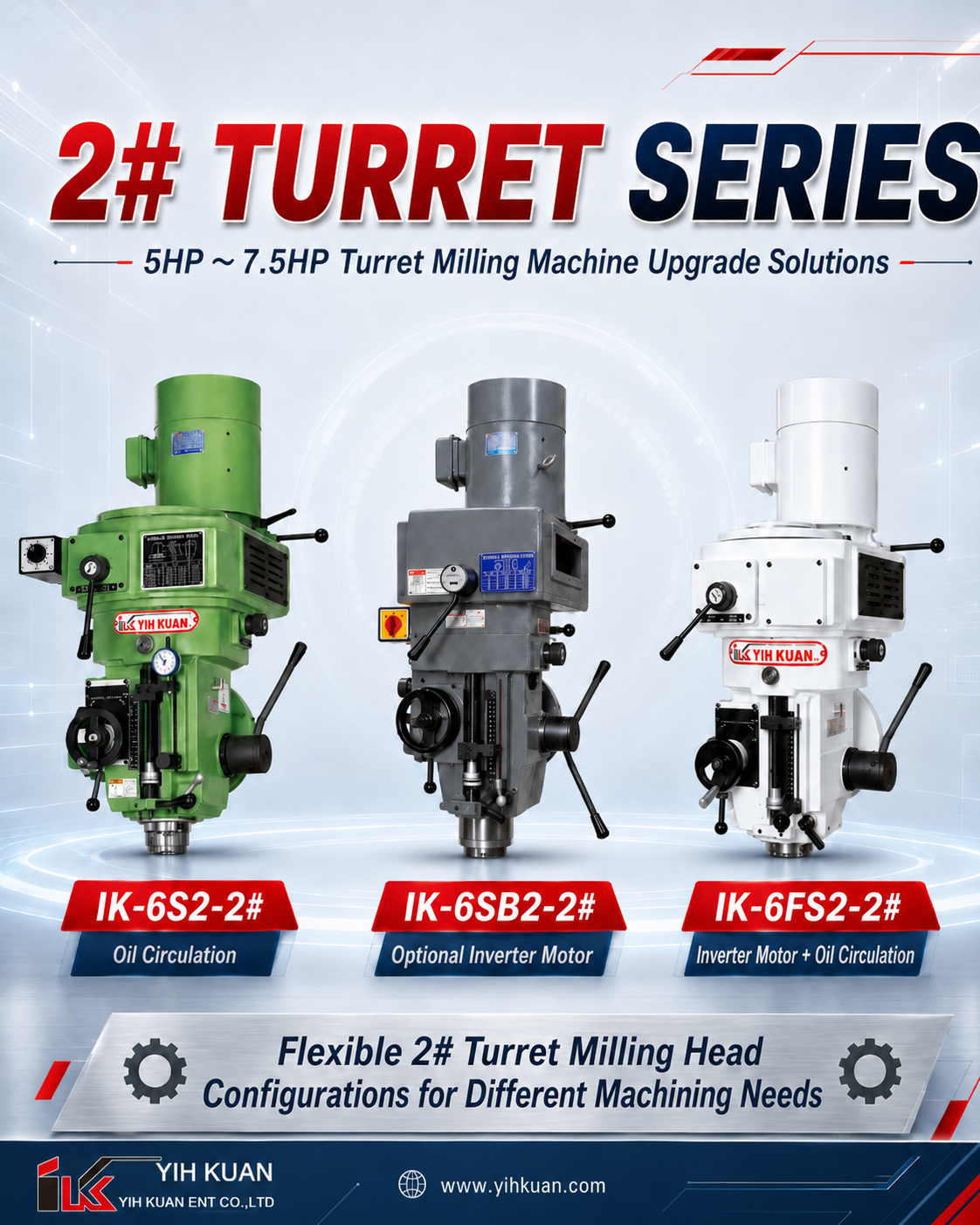 News|How to Choose a 2# Turret Milling Head? YIH KUAN Explains 5HP–7.5HP Turret Milling Machine Applications and Model Differences
