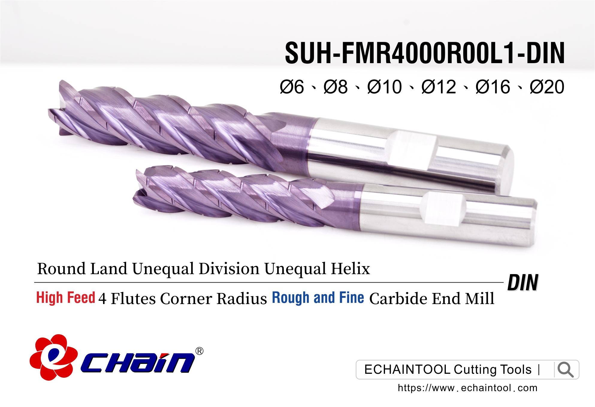 Products|Unequal division and Unequal spiral angle cornor radius with chip breaker DIN Carbide end mill