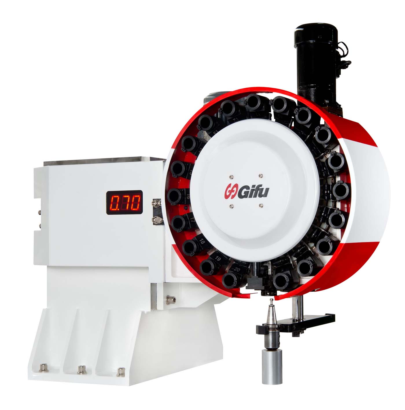 Products|High Speed Disc Type Tool Magazine with Nonimpact Arm and Simultaneous Linkage with Spindle on Tool Unloading Mechanism
